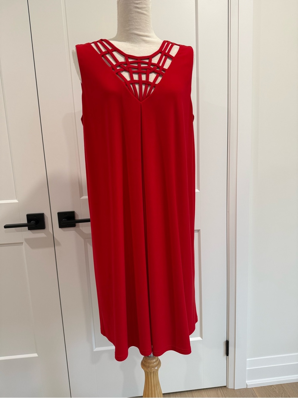 Joseph Ribkoff Red Sleeveless Dress with Lattice Neckline